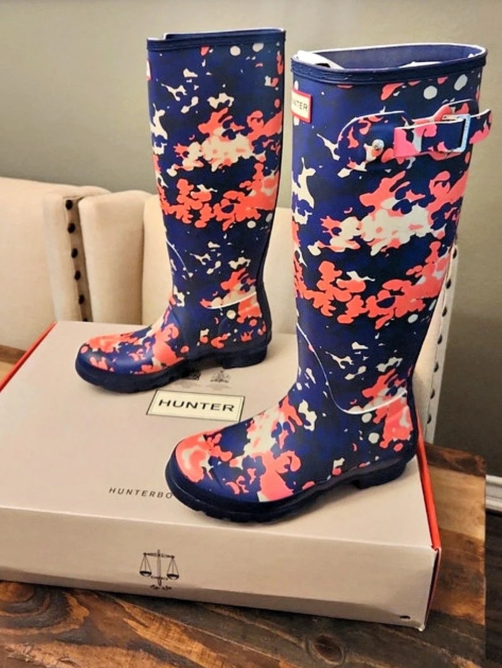 Hunter Original Tall Rain Boots camouflage print Blue & Pink